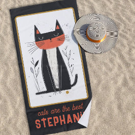 Toalla De Playa Ilustracion de gato orgulloso personalizado