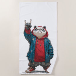 Toalla De Playa Ilustración de gesto de rock de panda callejero