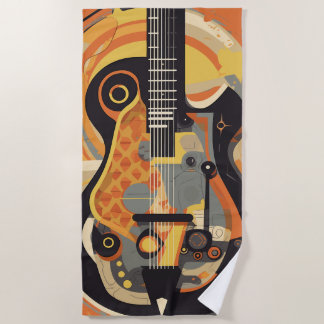 Toalla De Playa Ilustracion de guitarra retro
