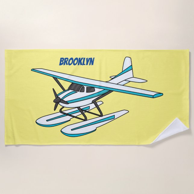 Toalla De Playa Ilustracion de hidroavión azul blanco (Anverso)