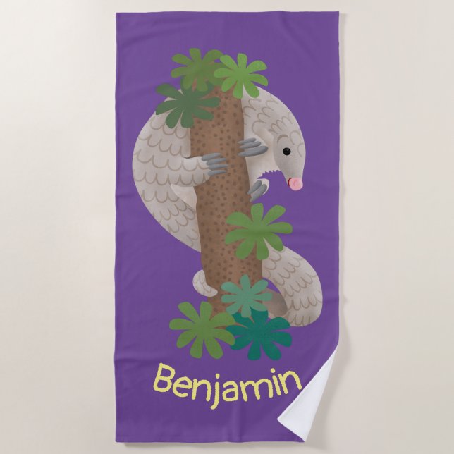 Toalla De Playa Ilustracion de hormigón de pangolin feliz (Anverso)