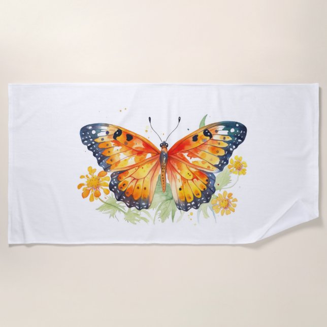 Toalla De Playa Ilustración de mariposa   (Anverso)