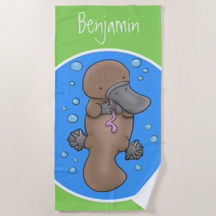 Toalla De Playa Ilustracion de ornitorrinorrinco feliz