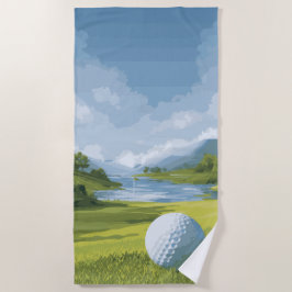Toalla De Playa Ilustración de paisaje de golf: obra de arte de ca