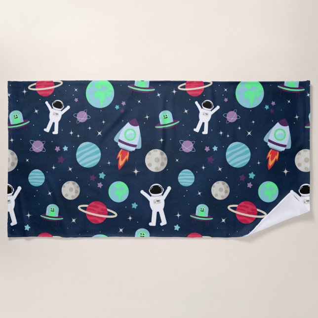 Toalla De Playa Ilustracion de patrón de espacio (Anverso)