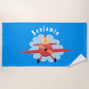 Toalla De Playa Ilustracion de personalizado de avión rojo que vue