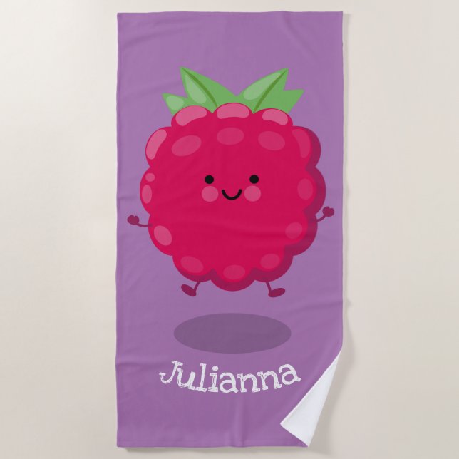 Toalla De Playa Ilustracion de personalizado de frambuesa alegre (Anverso)