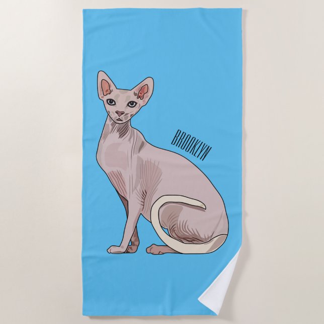 Toalla De Playa Ilustracion de personalizado de gatos Sfinx (Anverso)