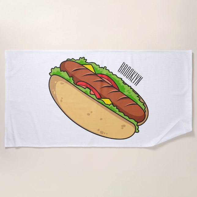 Toalla De Playa Ilustracion de personalizado de hot dog (Anverso)