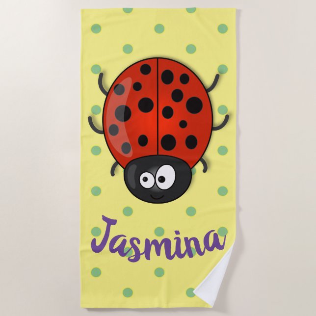Toalla De Playa Ilustracion de personalizado de mariquita roja fel (Anverso)