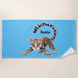 Toalla De Playa Ilustracion de personalizado de ocelot de Cute