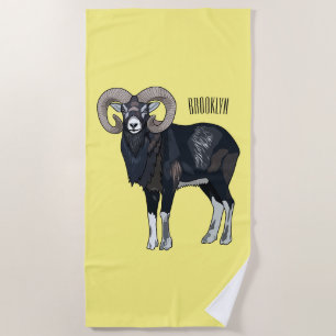 Toalla De Playa Ilustracion de personalizado de ovino Mouflon