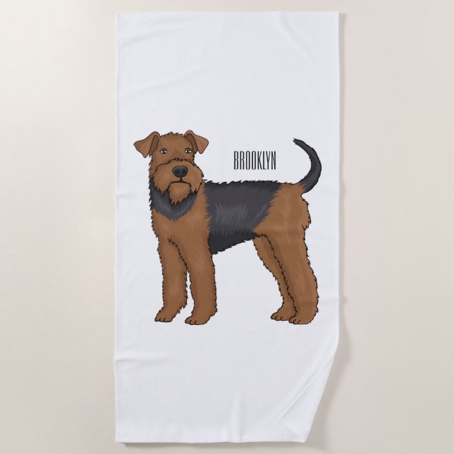 Toalla De Playa Ilustracion de personalizado de perro Airedale ter (Anverso)