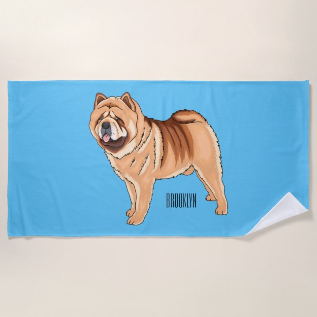 Toalla De Playa Ilustracion de personalizado de perro Chow Chow (Anverso)