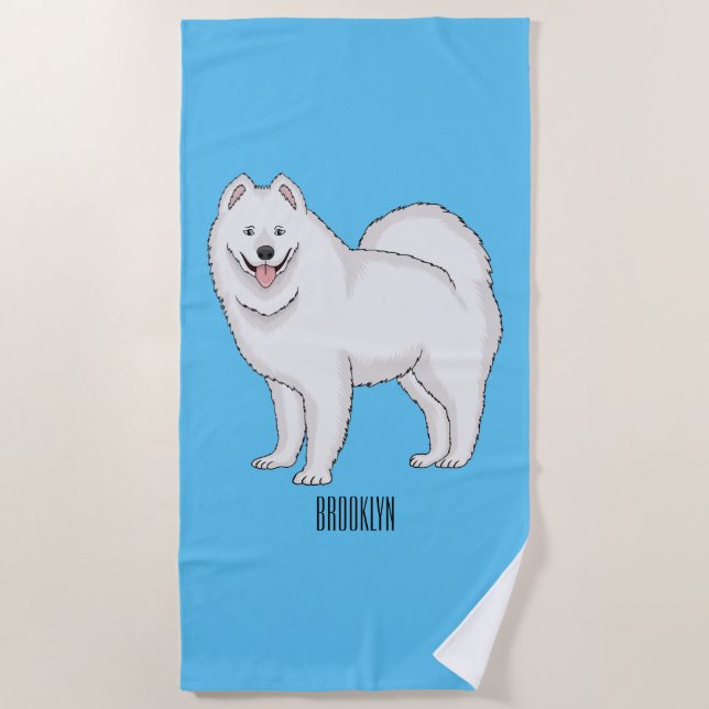 Toalla De Playa Ilustracion de personalizado de perro de Samoyed (Anverso)