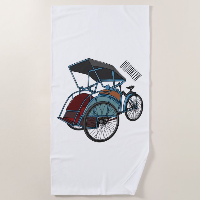 Toalla De Playa Ilustracion de personalizado de rickshaw en bicicl (Anverso)