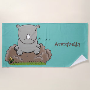Toalla De Playa Ilustracion de personalizado de rinocerontes
