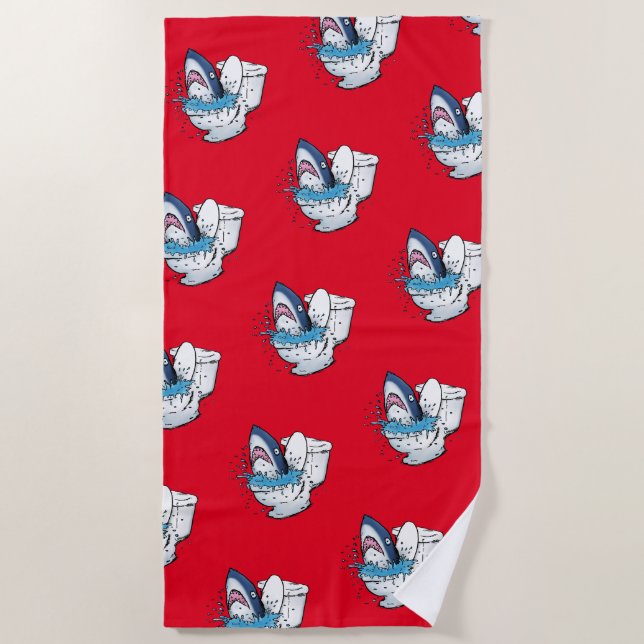 Toalla De Playa Ilustracion de Personalizado de tiburón inodoro (Anverso)