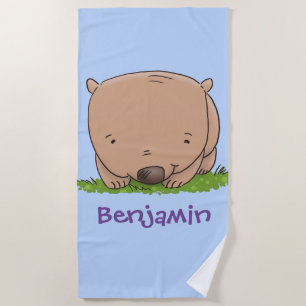 Toalla De Playa Ilustracion de personalizado de wombat feliz