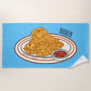 Toalla De Playa Ilustracion de pollo frito personalizado