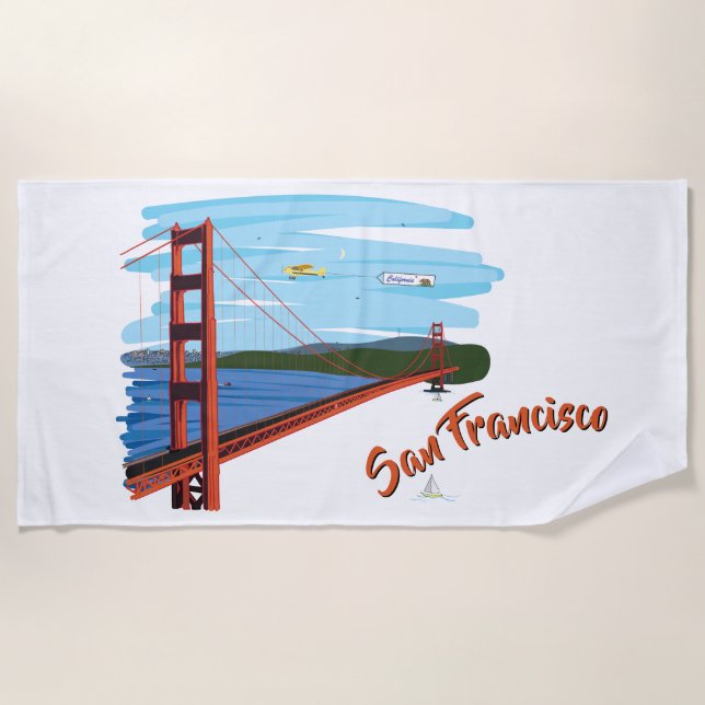 Toalla De Playa Ilustracion de San Francisco de puente Golden Gate (Anverso)