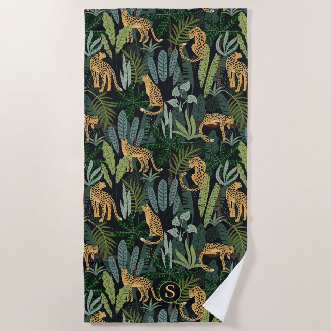 Toalla De Playa Ilustración de selva de leopardos forestal sin fis (Anverso)