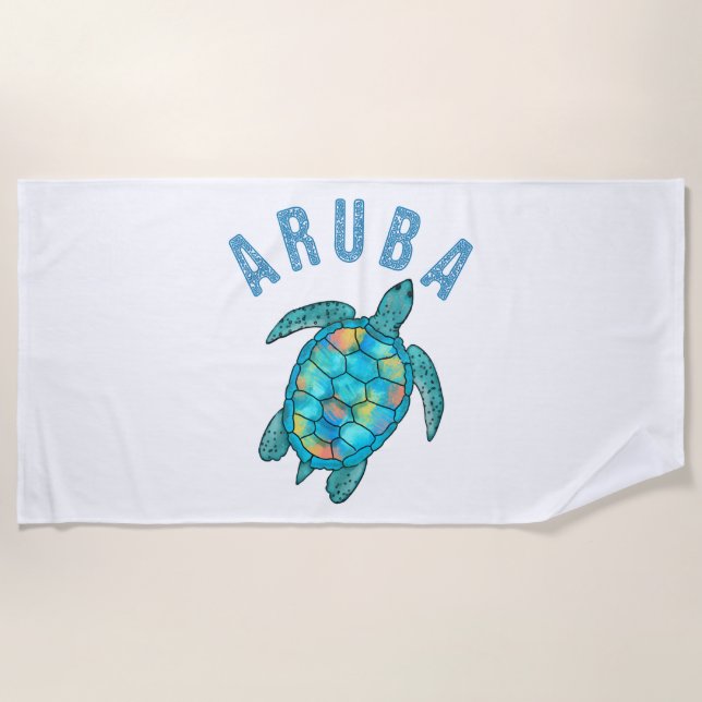 Toalla De Playa Ilustracion de tortuga marina de Aruba Beach (Anverso)