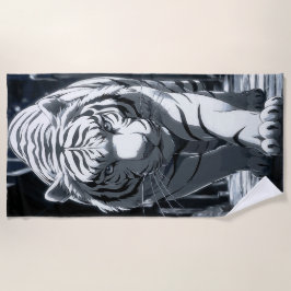 Toalla De Playa Ilustración del Tigre Blanco en Bosque Oscuro