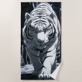 Toalla De Playa Ilustración del Tigre Blanco en Bosque Oscuro