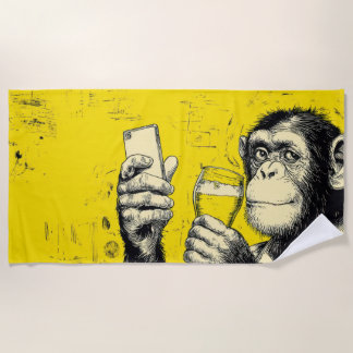 Toalla De Playa Ilustración divertida de mono tomando selfie – Chi