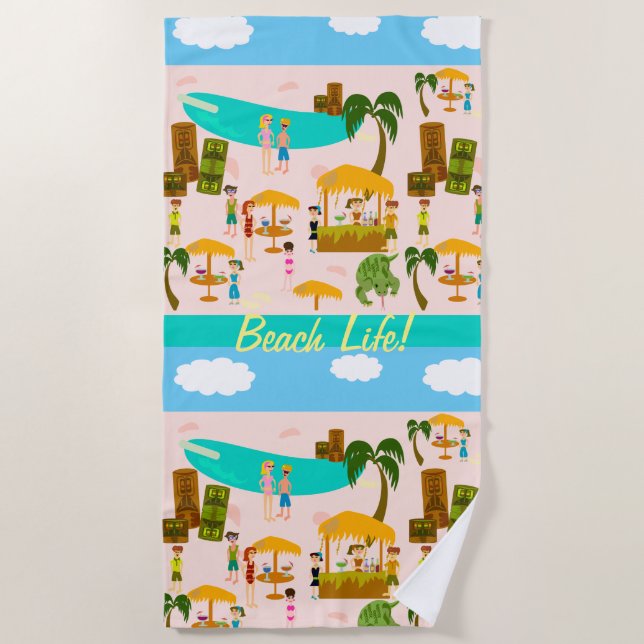 Toalla De Playa Ilustracion Fiesta Beach Life Beach (Anverso)