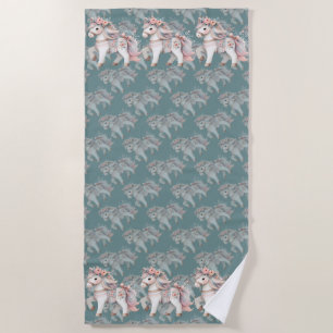 Toalla De Playa Ilustracion Floral Pastel Horse Fantasy