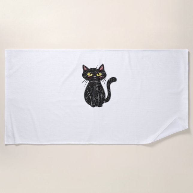 Toalla De Playa Ilustracion Gato Negro, Doodle Cute Cat Classic T- (Anverso)