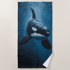 Toalla De Playa Ilustración majestuosa de orca submarina en el océ