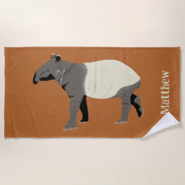 Toalla De Playa Ilustración personalizada de tapir malayo o asiáti