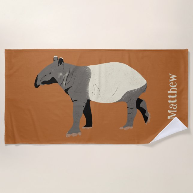 Toalla De Playa Ilustración personalizada de tapir malayo o asiáti (Anverso)
