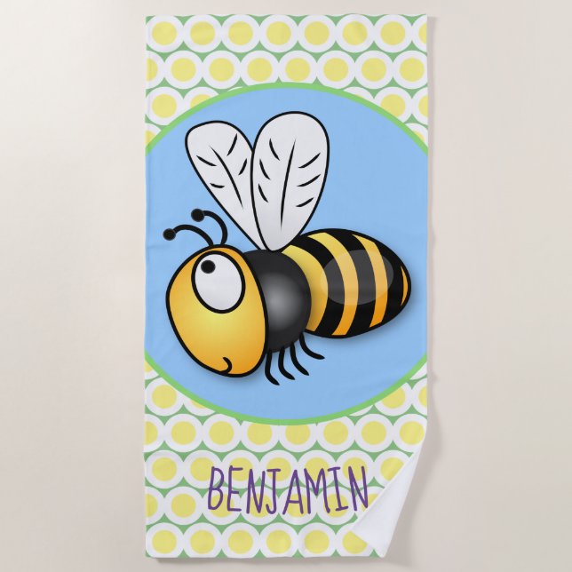 Toalla De Playa Ilustracion personalizado amarillo de abeja volado (Anverso)