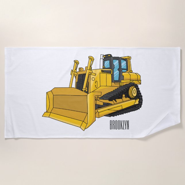 Toalla De Playa Ilustracion personalizado Bulldozer (Anverso)