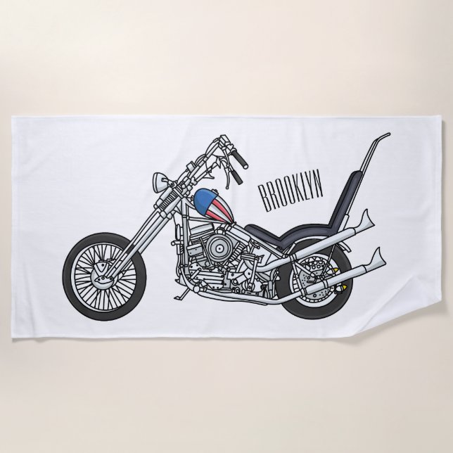 Toalla De Playa Ilustracion personalizado Chopper Motorcycle 1950 (Anverso)