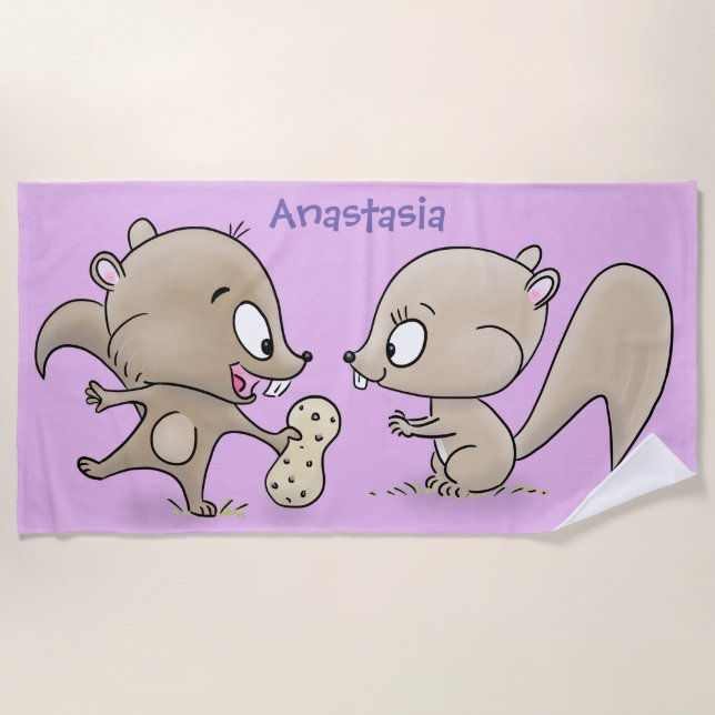 Toalla De Playa Ilustracion personalizado de ardillas graciosas (Anverso)