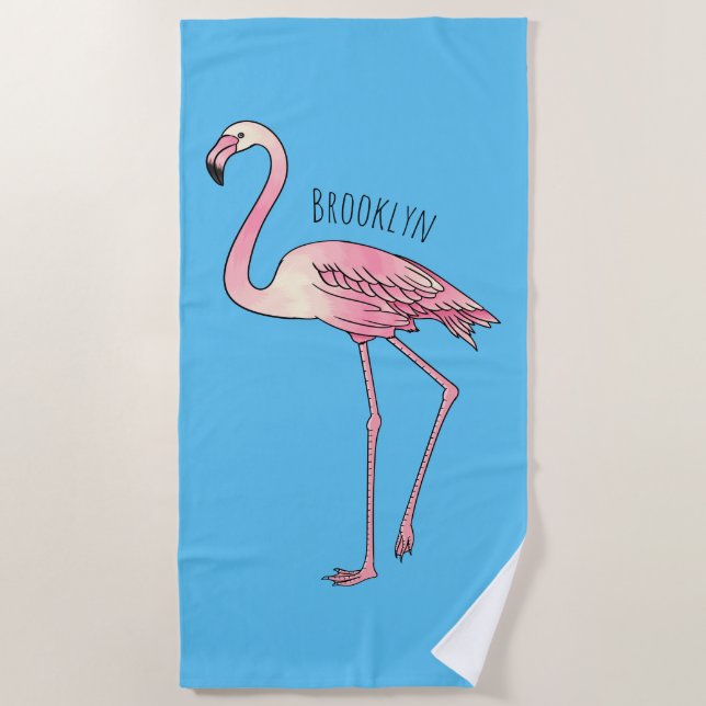 Toalla De Playa Ilustracion personalizado de aves de Flamingo (Anverso)