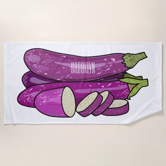 Toalla De Playa Ilustracion personalizado de berenjenas (Anverso)