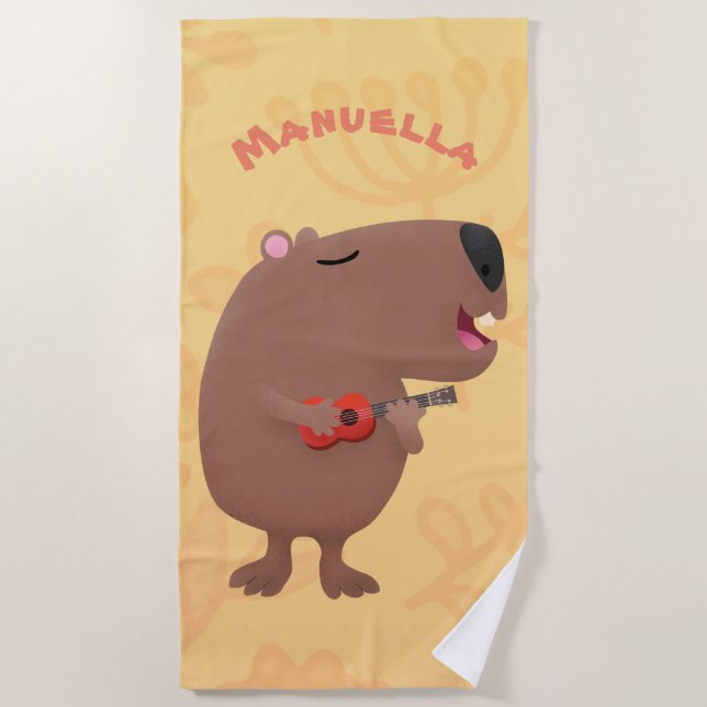 Toalla De Playa Ilustracion personalizado de capybara ukulele cant (Anverso)