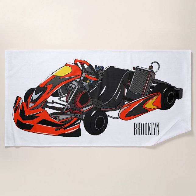 Toalla De Playa Ilustracion personalizado de carreras de Kart (Anverso)