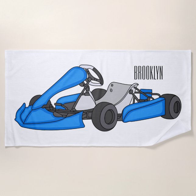 Toalla De Playa Ilustracion personalizado de carreras de Kart (Anverso)