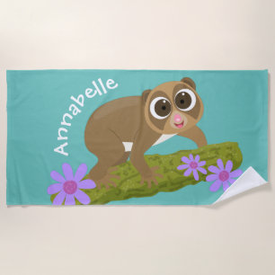 Toalla De Playa Ilustracion personalizado de flores de loris lento