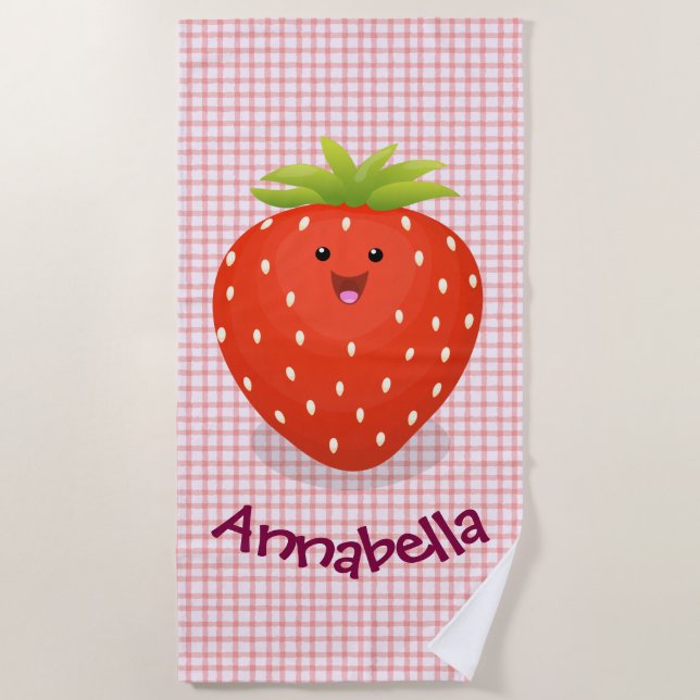 Toalla De Playa Ilustracion personalizado de fresa cute kawaii (Anverso)