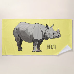 Toalla De Playa Ilustracion personalizado de Javan rhinoceros