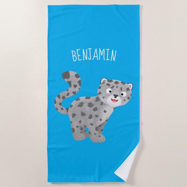 Toalla De Playa Ilustracion personalizado de leopardo de las nieve (Anverso)