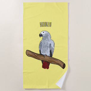 Toalla De Playa Ilustracion personalizado de loro gris africano